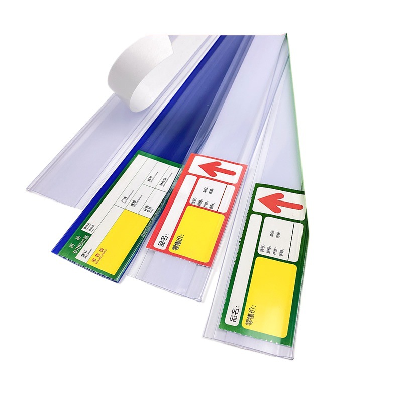 Plastic label strips for supermarket shelves